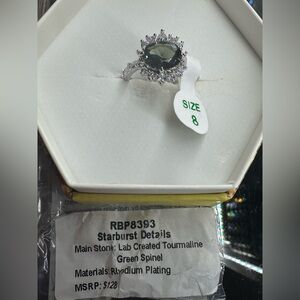 Starburst Details- Size 8 - Tourmaline Green Spinel, Rhodium Plating